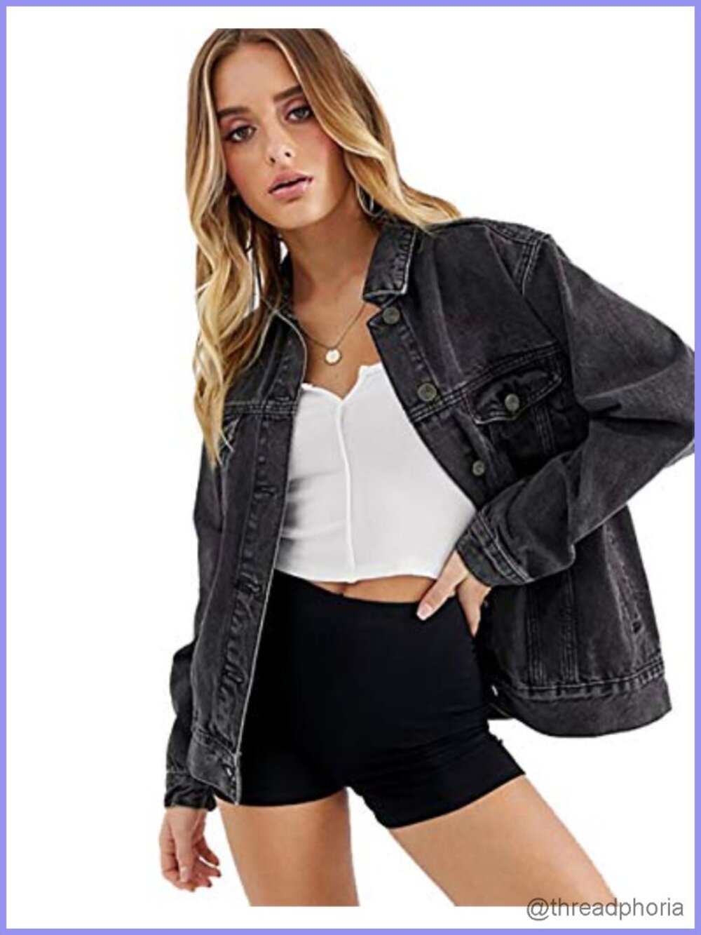 Oversize Vintage Washed Denim Trucker Jacket Loose Fit Long Sleeve